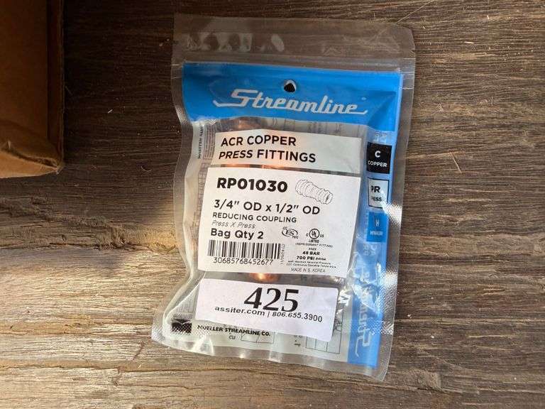 Streamline RP01030 ACR Copper Press Reducing Couplings, Qty 2