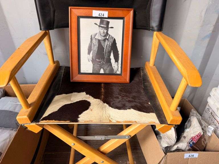 Cowhide Director's Chair and Framed Artwork