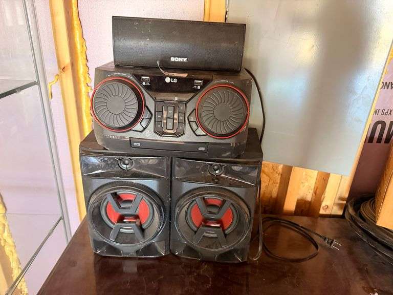 LG Mini Hi-Fi Stereo System with 2 Speakers and Sony Center Speaker
