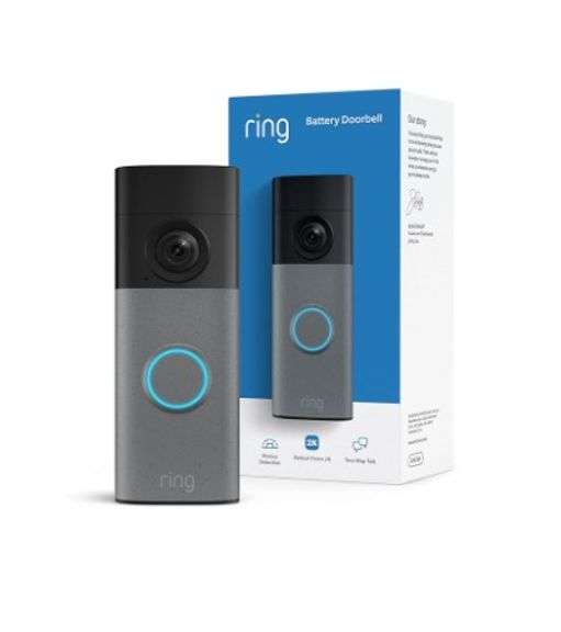 Ring Battery Doorbell (newest model), 2K video, Two-Way Talk, Built-in Battery, Speckled Gray