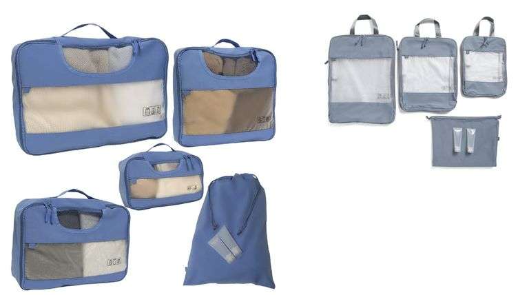 Joan & David Blue 6 Piece Travel Packing Set + Gray 5 Piece Compression Travel Packing Set