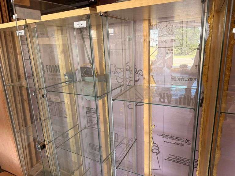 Glass Display Cabinet with Wood Top and Glass Shelves
