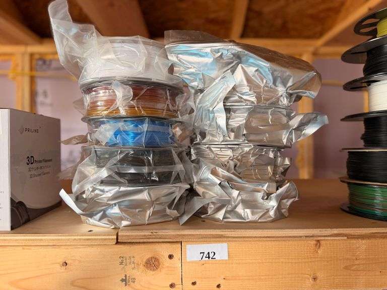 Assorted 3D Printer Filament Spools w/ Priline Filament Box