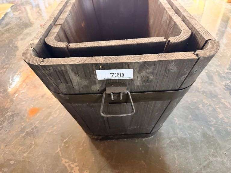Black Faux Wood Rectangular Storage Bin with Metal Handle