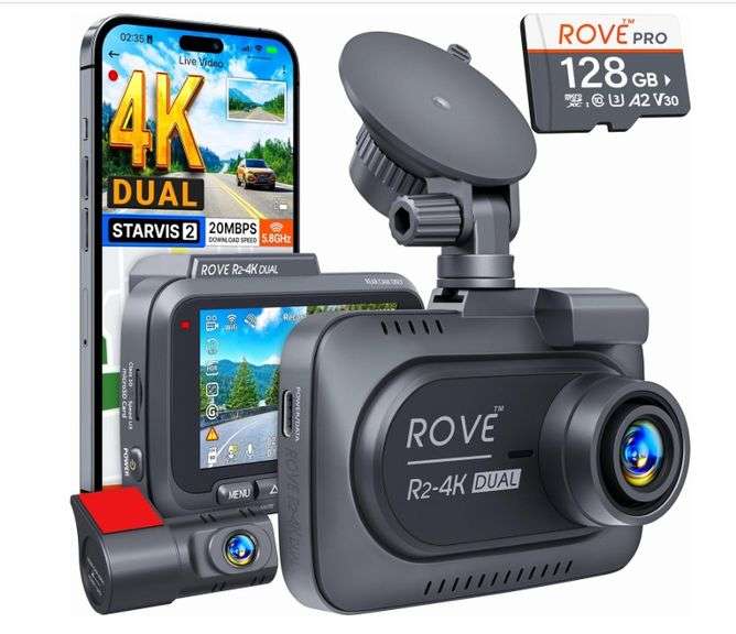 ROVE R2-4K Dual Dash Cam (128GB included)