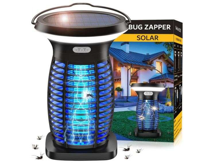 Solar Bug Zapper Outdoor Waterproof, Portable & Rechargeable Bug Zapper with Panel Sensor & LED Nigh