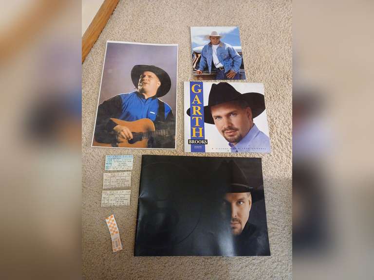 Garth Brooks autographed photo, books, concert tickets