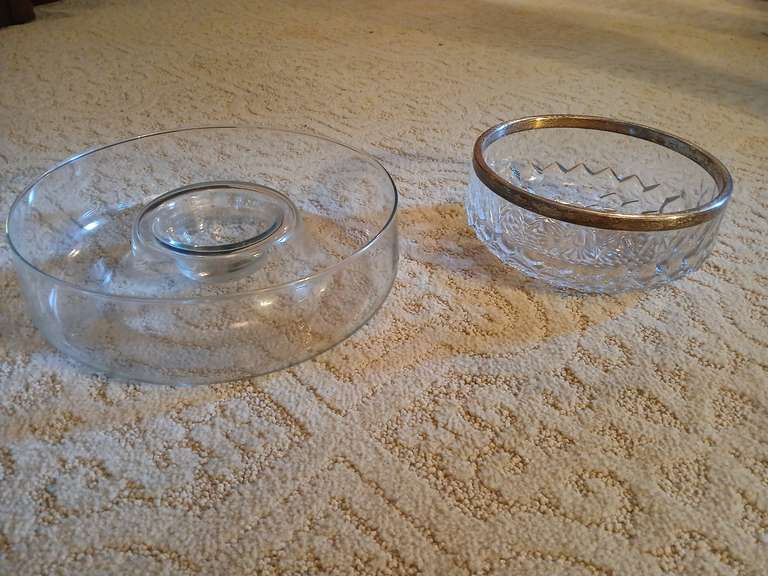 Silver rimmed diamond pattern serving bowl & shrimp platter