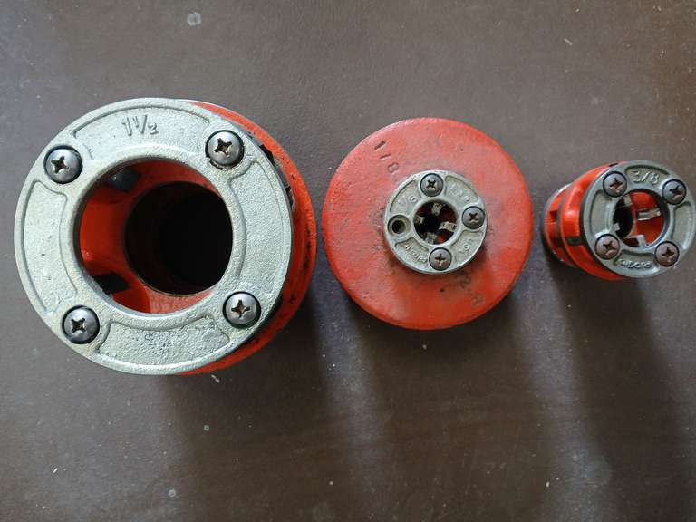 Ridgid 1 1/2",  1/8" & 3/8" Threader Die Heads. 1 1/2" missing threads