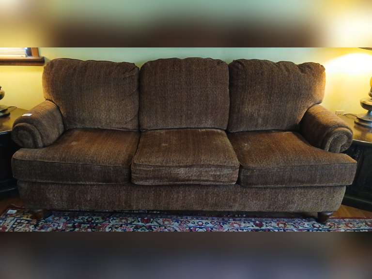 Flexsteel chocolate striped sofa, 82" H