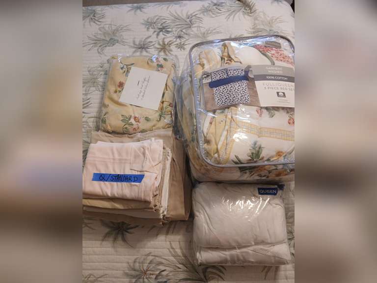 Queen size 3 piece bed set garment washed comforter and shams, queen size bed sheets and white spread