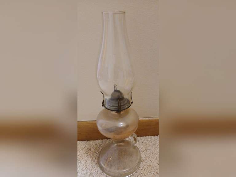 Clear glass hurricane lamp, 15" H
