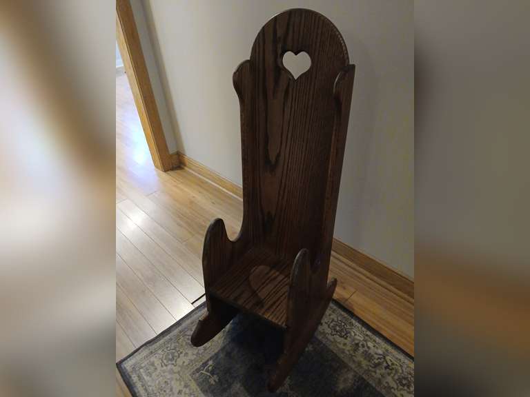 42" tall Oak doll rocking chair with heart shape design