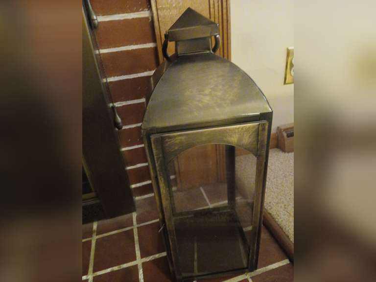 Bronze style brushed metal lantern. 20"H