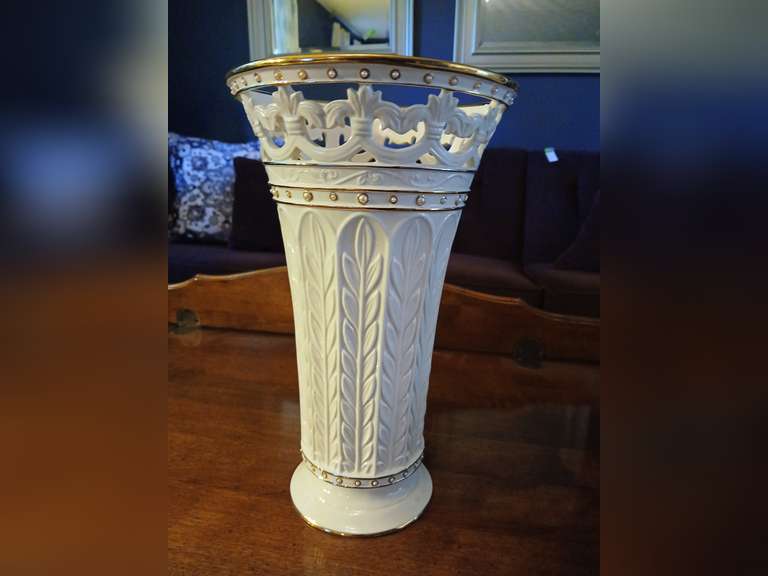 Lenox gold rimmed vase, 11" H