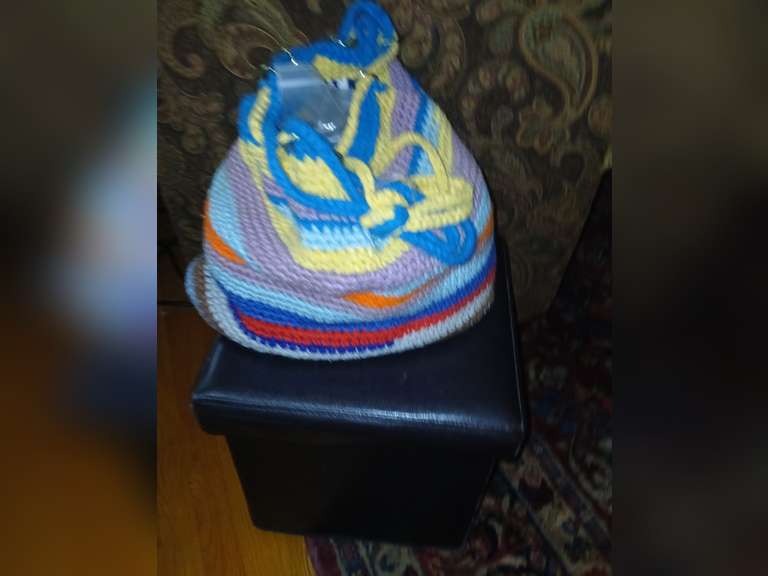 Foot ottoman and crochet yarn bag