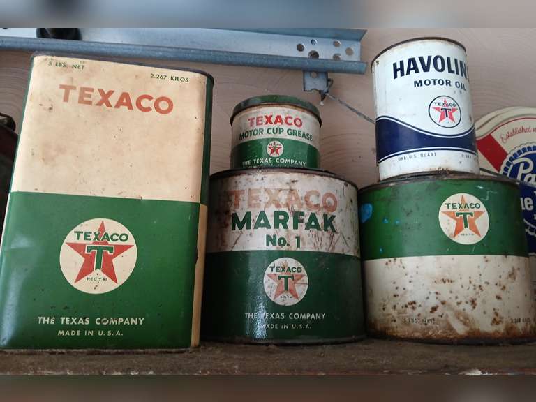 Texaco Marfax, motor oil, grease advertising cans