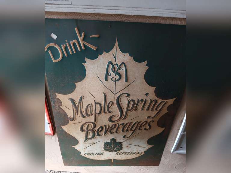 Vintage Rare 1950 Maple Spring Beverages Sign. 20"w x 28"h