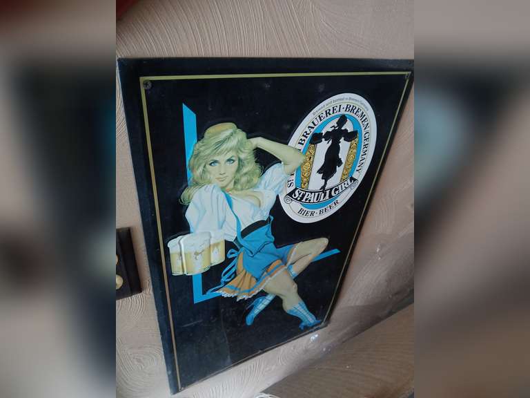 Vintage 1992 Tin Metal Embossed St Pauli Girl Beer Sign Display 24"x15" & Virginia Slims Lights Cigarette sign 22"w x 17"h