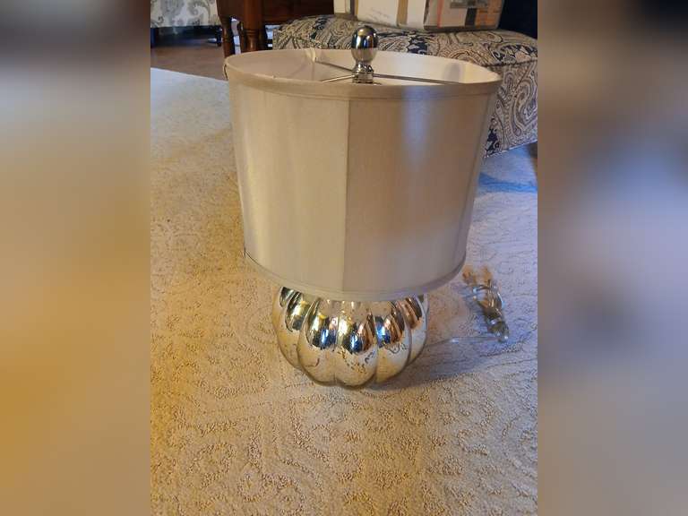 Pair silver pumpkin lamps, 18" H