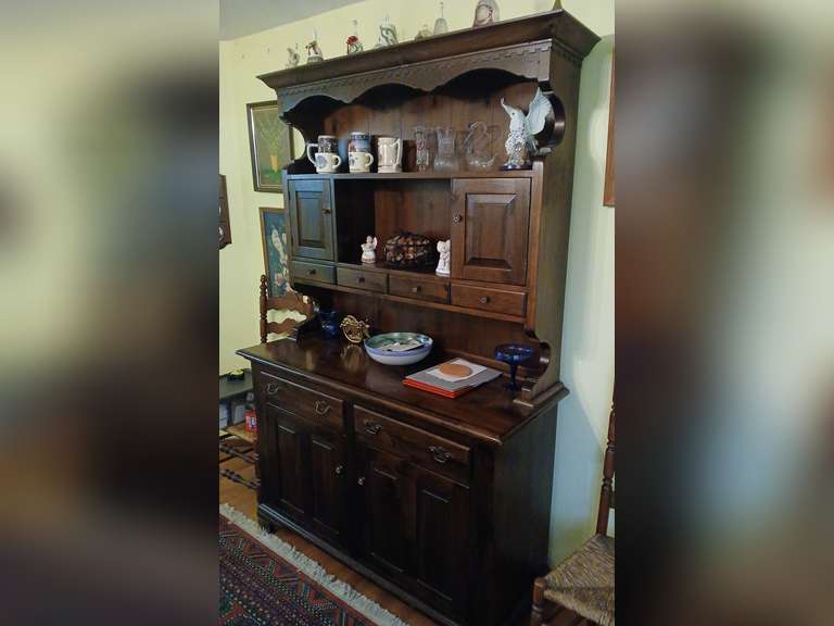 Leisters Furniture Dark Pine stepback hutch. No contents included. Measures 54"w x 19"d x 83"h
