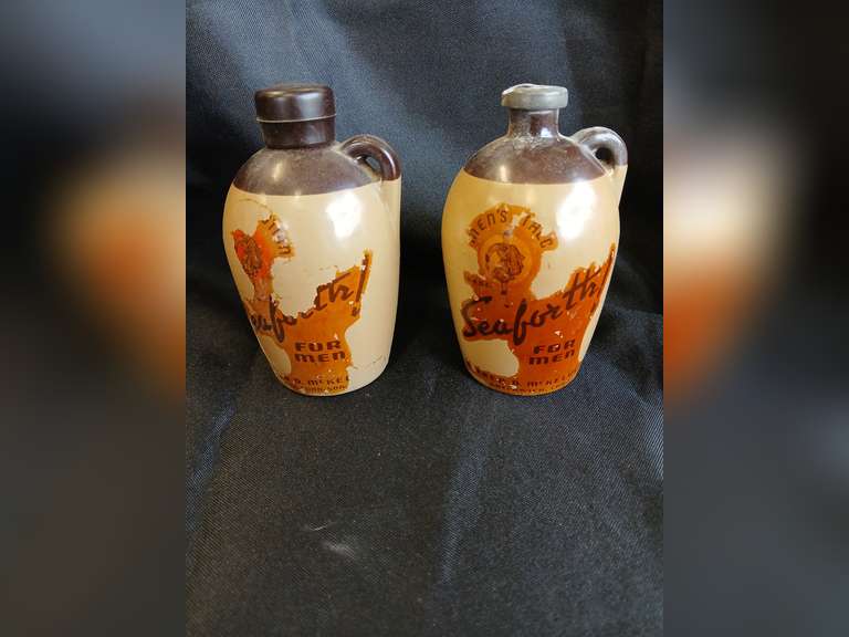 2 Vintage c.1940-50s SEAFORTH Men's Talc Stoneware Jug Bottles