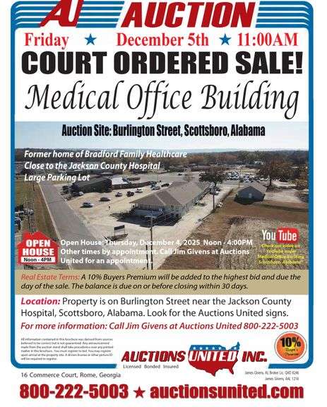 COURT ORDERED SALE, Medical Office Building, Scottsboro, AL December 5, 2025