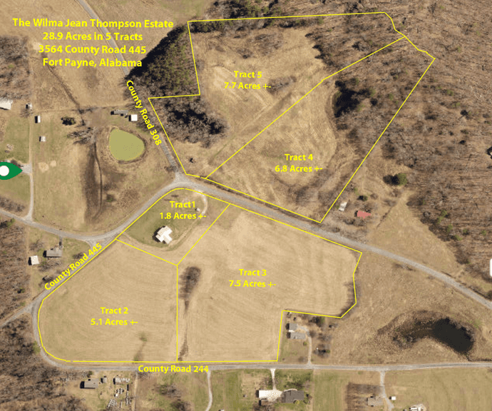 The Wilma Jean Thompson Estate 28.9 Acres in 5 Tracts near Fort Payne, Alabama