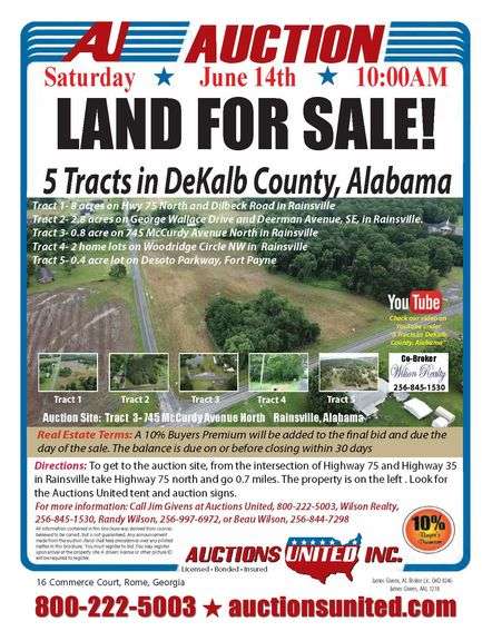 5 Tracts in DeKalb County, Alabama, June 14th 10 AM, CT