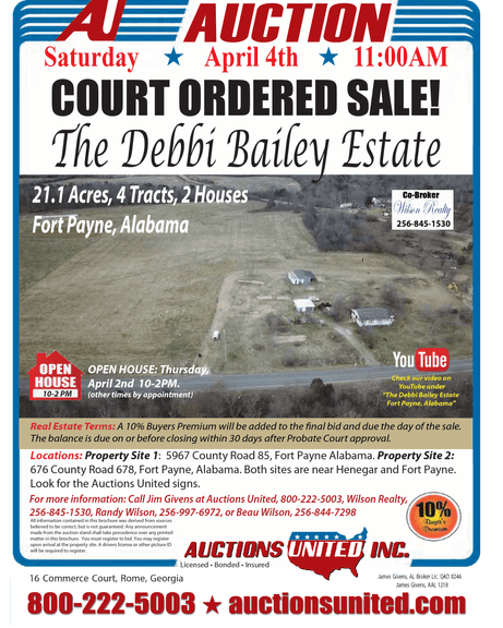 COURT ORDERED SALE! The Debbi Bailey Estate, Saturday April 4th, 2026 11:00AM CDT