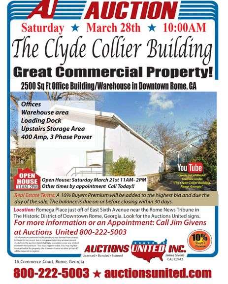 The Clyde Collier Building, 2500 Sq Ft Office Building/Warehouse in Downtown Rome, GA