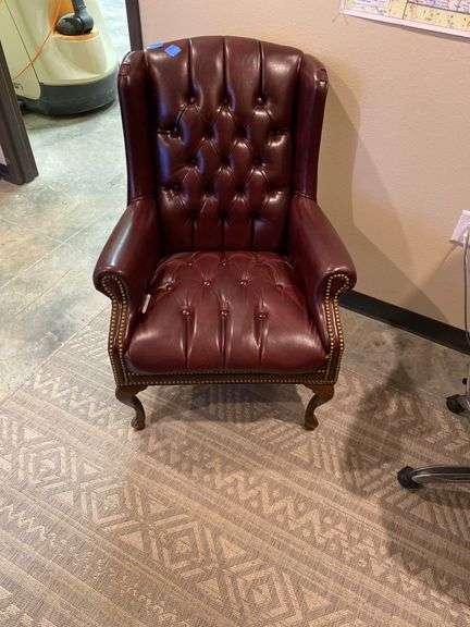 Button-Tufted Leather Wingback Chair