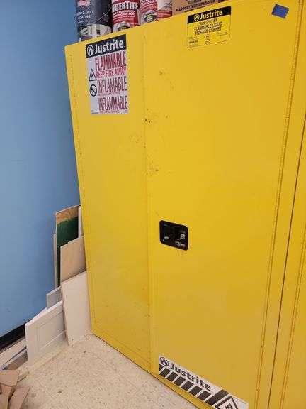 Metal flammable storage cabinet, yellow approximately 3 ft x 5 ft, no contents