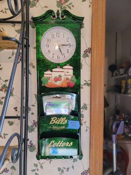 2 Wall Organizer Clocks with Decorative Storage for bills or letters ...