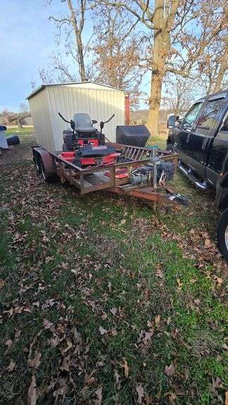 16 ft bumper hitch trailer with ramps and battery powered electric winch. Trailer only. Clean title