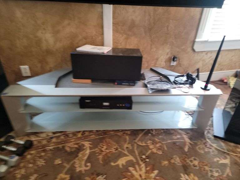 Silver glass TV stand, no contents