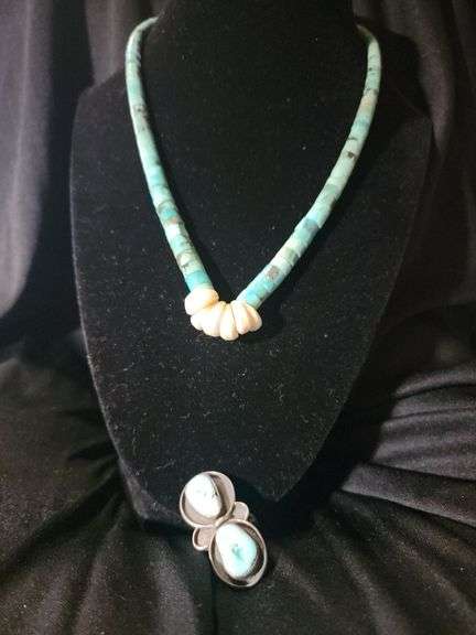 Turquoise and silver ring size 8 and turquoise necklace