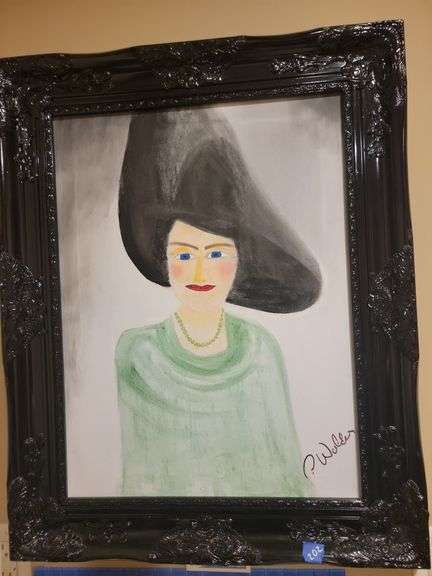 Portrait of a woman in a green dress, by p Walker