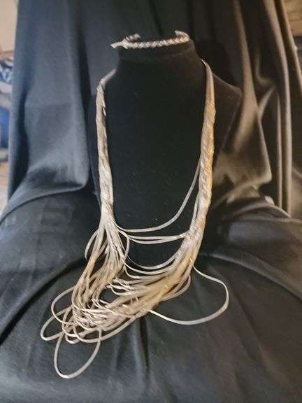 Multi-strand silver necklace and twisted silver bracelet