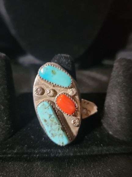 Turquoise and coral ring size 11