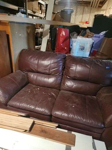 Brown sofa in basement