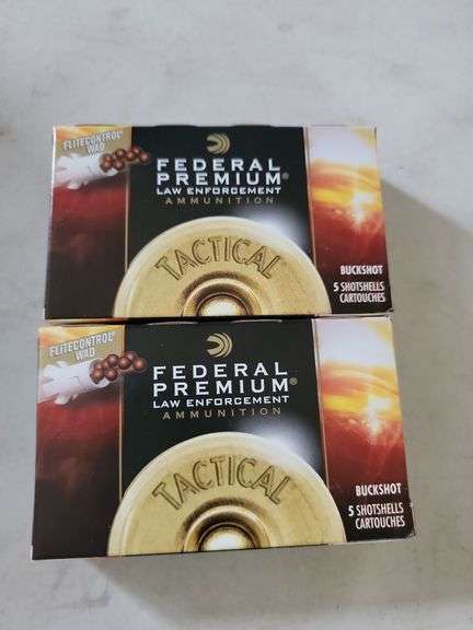 Federal premium law enforcement ammunition 12 gauge 2 and 3/4-in buckshot, two unopened boxes, five