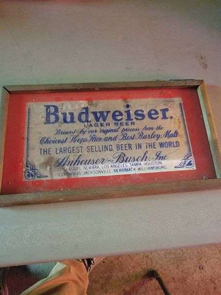 Framed Vintage Budweiser Lager Beer Sign