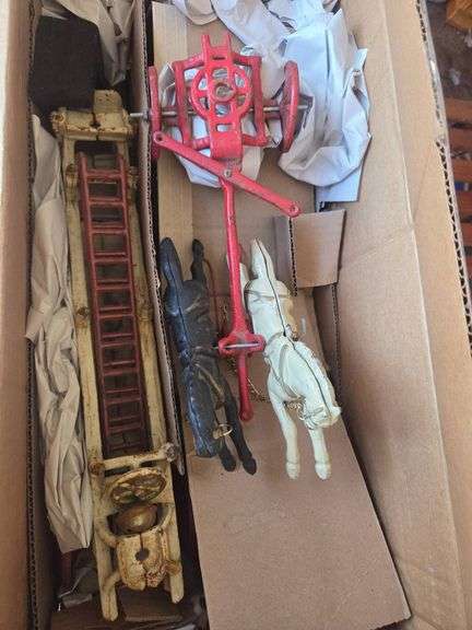 Cast Iron Horse-Drawn Fire Ladder Truck Toy