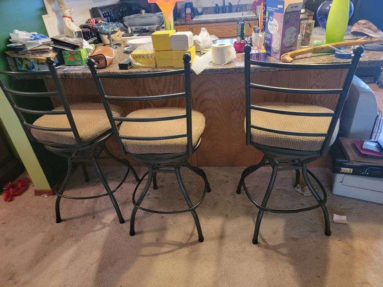 Three Metal-Frame  swivel Stools with Cushioned Seats