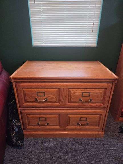 Solid Wood Two-Drawer Filing Cabinet, Almost 3ft Tall