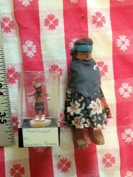 Mudhead tiny kachina doll by Lawrence Na moki and small handmade native American doll