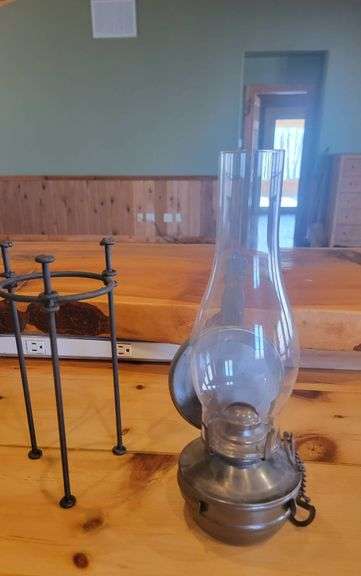 Vintage Brass Oil Lamp With Glass Chimney and Stand