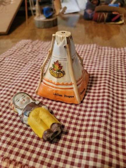 Little teepee and little boy with headdress figurine