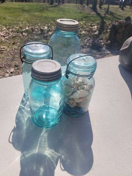 Four Ball Blue Glass Mason Jars